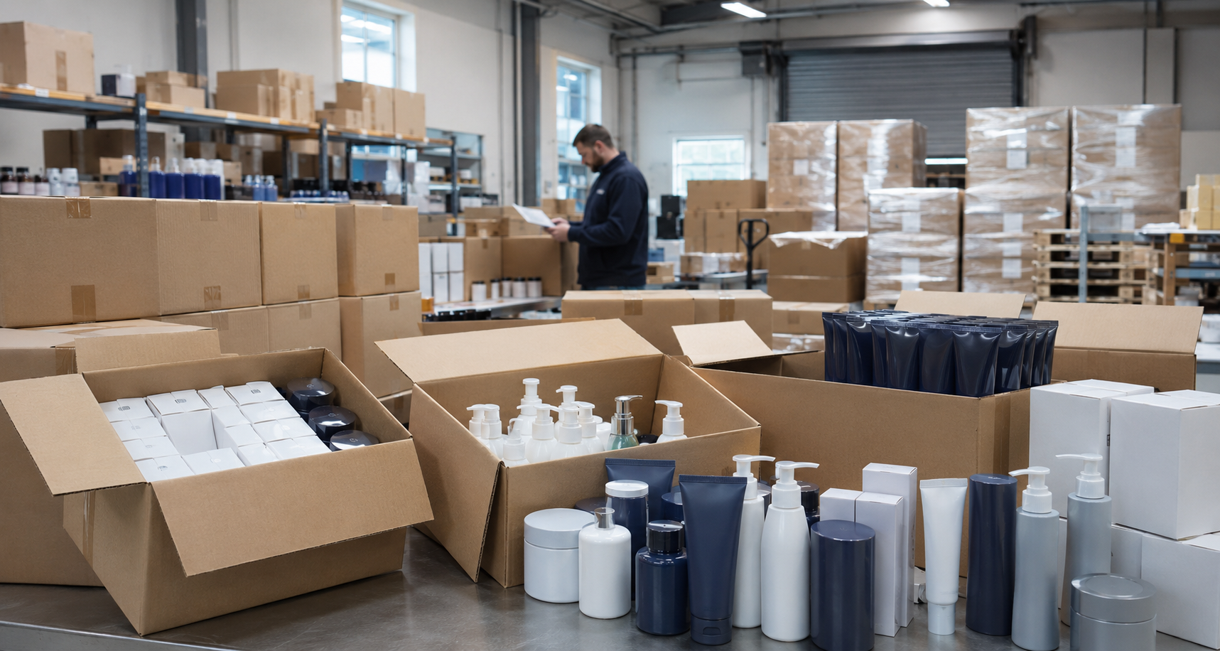 Beauty and personal-care cases being prepared for wholesale supply